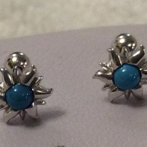 NEW BAMOER 925 SS TINY SUN STUD EARRINGS BLUE TURQUOISE